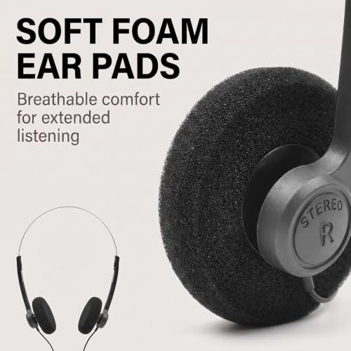 Image of Black Retro Over-Ear Earphones,Mini Stereo Lightweight Headphones with Cord,Hi-Fi Stereo Earphone Headset,80s 90s Vintage Headset Wired, Headphones and Earbuds