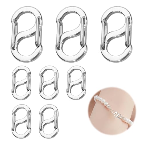 8 Stück Karabinerverschluss mit Doppelter Öffnung, Verschlüsse für Armbänder, S-Lock-Armband Verschlüsse, Edelstahl Mini Armband Verlängerung für Halsketten, Armbänder, DIY Schmuck (Silber)