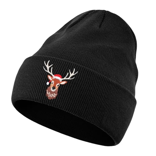 HYZMSZA Weihnachten Strickmütze mit Rentier Stickmuster, Winter...