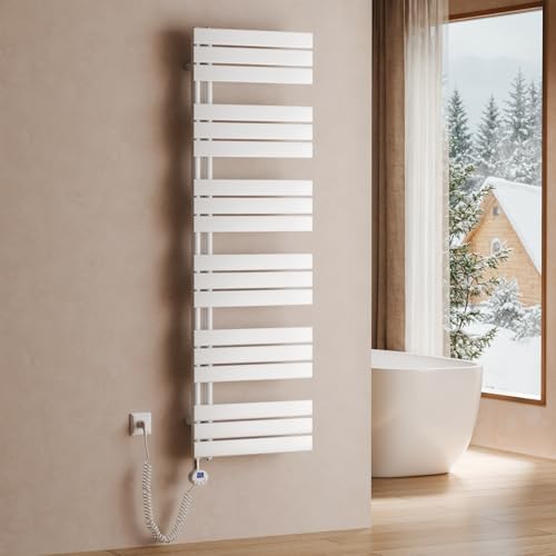 S'AFIELINA toallero eléctrico con termostato Blanco, 1599x500mm, 1000W, radiador eléctrico para Toallas, Resistencia eléctrica, Temporizador, termoarredo para baño, Panel con conexión Lateral