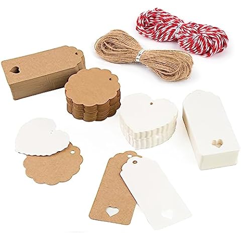 SallyFashion 200PCS Kraft Paper Tags, Gift Tags with Strings Hanging Tags Cookie Tags Clothes Tags Blank Labels for Wedding Party Favor Gift Cover
