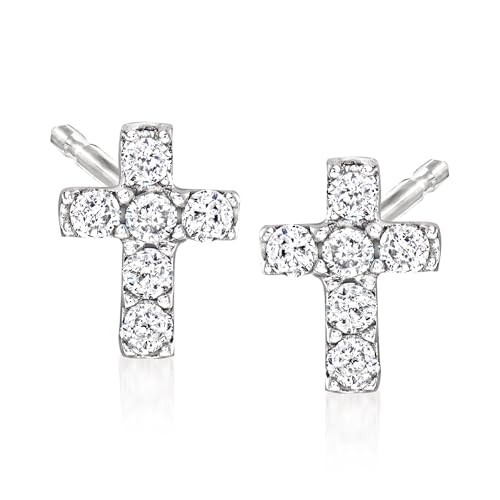 Ross-Simons 0.11 ct. t.w. Diamond Cross Earrings in 14kt White Gold