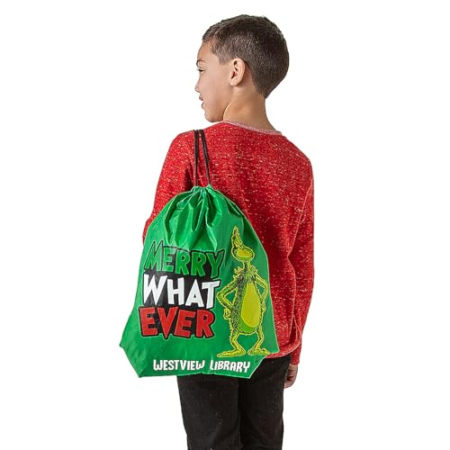 Fun Express Personalized Dr. Seuss The Grinch Merry Grinchmas Nylon Drawstring Bags Large 14" x 18" - 12 Pieces3