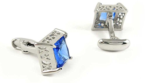 Par de Mancuernillas Hombre Cristal Azul Tallado Hueco miniatura 2