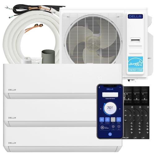 DELLA 42K BTU ODU 22 SEER2 208-230V 3 Zone 9K 9K 23K BTU Works with Alexa and Wifi, Cools Up to 2300 Sq.Ft, Energy Star Multi Zone Mini Split AC Pre-Charged Heat Pump,16ft Installation Kits