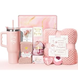 Birthday Gifts for Women Self Care Gifts Get Well Soon Gifts, Rose Relaxing Spa Gifts Basket Care Package w/ Flannel Blanket 40 OZ Tumbler, Christmas Gifts for Mom Wife Grandma Friends Sisters Her