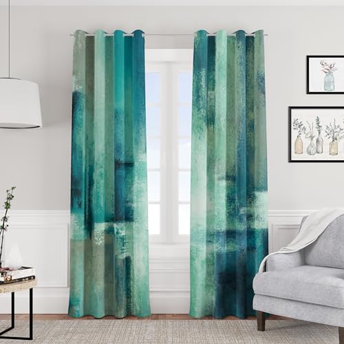 Image of Asuexpect Teal Curtains 2 Panels Abstract Rust Curtain Room Darkening Grommet Window Treatments Modern Decorative for Bedroom Living Room, 52x96 Inches