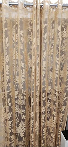 Image of Honger Polyester Beautiful Floral Design Transparent Semi Sheer Net Tissue 4 x 9 Feet Long Door Curtains Pack of 2 Pecs for Home Living Room Curtains