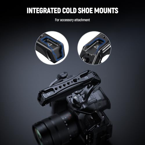 Image of NEEWER Camera Top Handle with 3 /8 inch Wing Screw & Locating Pins for ARRI, Nonslip Silicone Grip with 1 /4 inch & 3 /8 inch Threads, Cold Shoes, Compatible with SmallRig Camera Cage Accessories, CA107
