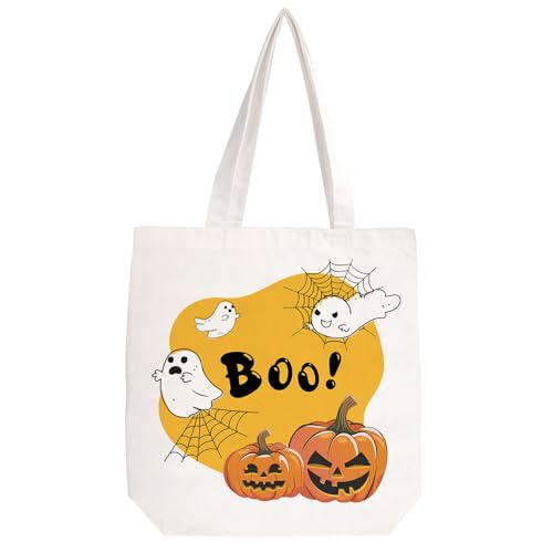 Koudindg Halloween Gifts Treat Bags for Trick or Treating Boo Bags Boo Basket Items Women Canvas Tote Bag Reusable Grocery Bag Party Accessory Horror Gifts Spooky Gift