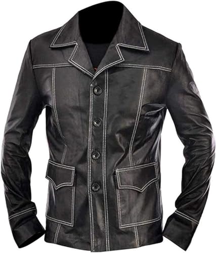 Image of Mens MAYHEM Fight Hybrid Brad Retro Biker White Stripes Red White Inspired Fight Club Movie Leather Jacket
