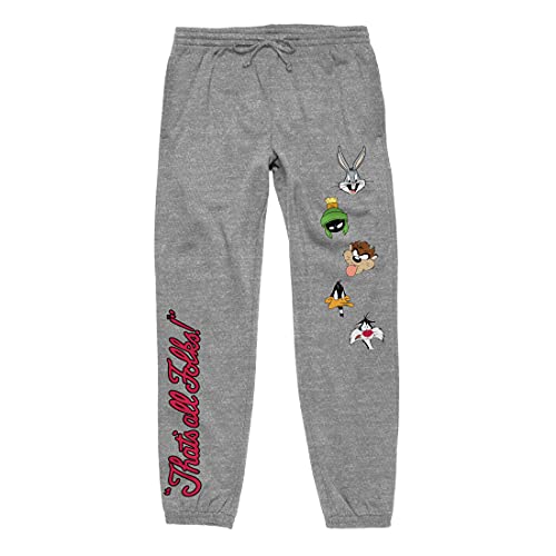 Bioworld Looney Tunes That's All Folks! Adult Heather Grey Graphic Sweatpants