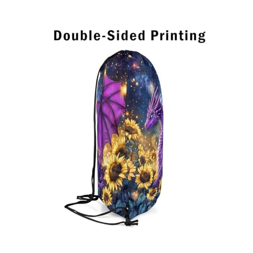 Erosebridal Dragon Drawstring Backpack 13x15.7, 3D Sunflower Safari Printed Drawstring Bags For Sport Gym, Galaxy Wildlife Foldable Draw String Back Bag, Yellow Purple Stars Animals String Backpack4