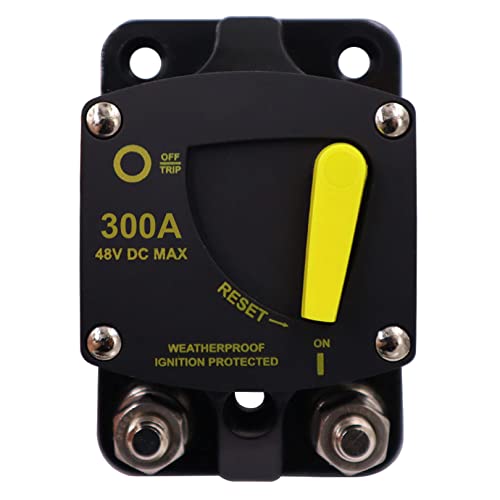 Disjoncteur de Voiture 300A, 12V-48V DC Auto Disjoncteur Étanche avec Réinitialisation Manuelle Disjoncteur de Puissance Commutable de Batterie Disjoncteur Réinitialiser Porte-Fusible Voiture