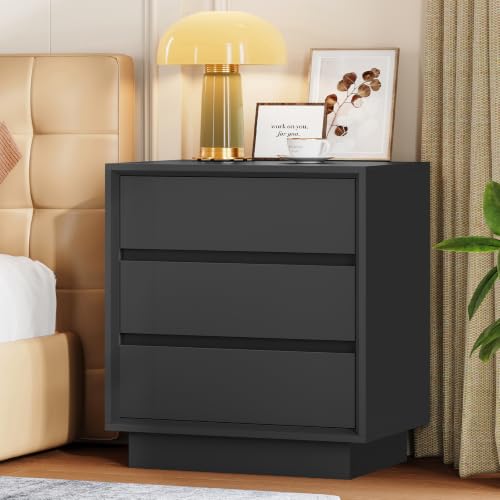 Image of TEENFON Nightstands Set of 2, Night Stand with 3 Drawers, Nightstand Side Table with Cut-Out Handle, Bedside End Table for Bedroom, Black, 17.7″ L x 15.7″ W x 23.6″ H
