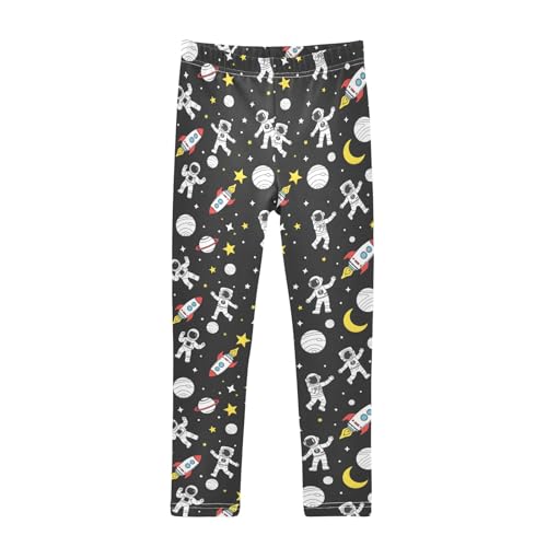Girls Printed Leggings Yoga Pants Astronaut Rocket Planet Stars Pattern for Kids in 4t to 10 Years, 4T