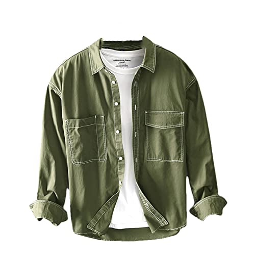 Chemise décontractée en coton pour homme Vsadsau Z123 Army Gn M