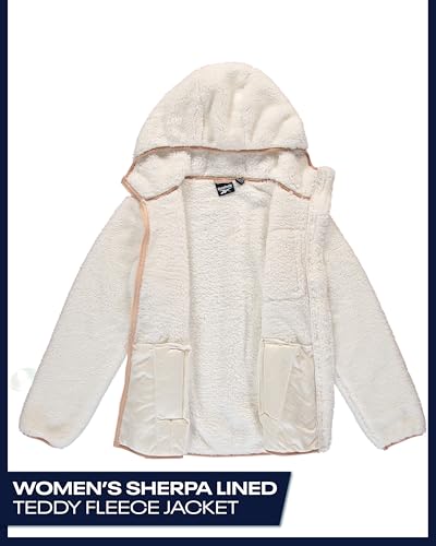 Reebok Womens Fleece Sweatshirt Jacket - Full Zip Sherpa Fur Hooded Jacket - Lightweight Teddy Coat for Women (S-XL)2