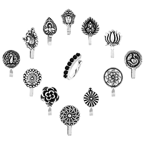 VAMA Oxidised Jewellery Nose Pin Without Piercing Press On Oxidized German Silver Nose Ring Stud For Women