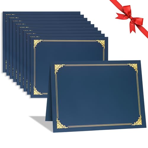 10 Packs Certificate Holders, Navy Blue Certificate Covers, Diploma Holders, Certificate Folders with Gold Foil Border for Letter Size 8.5' x 11' Certificates, Diploma, Documents, Award Cover