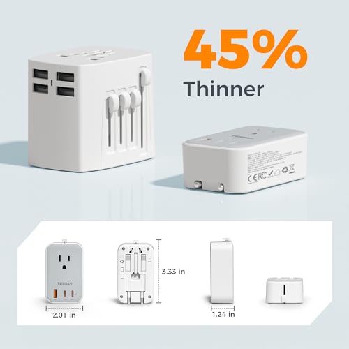 Image of TESSAN Universal Travel Adapter PD 20W, Ultra Thin International Power Adapter 2 USB C 1 USB A, Worldwide Power Plug Adaptor for USA to European UK Italy Ireland New Zealand (Type C /G /A /I), Grey