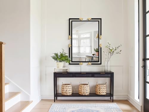 Image of Large Bathroom Mirror, 40 inch x 28 inch Decorative Wall Mirror with Black and Gold Metal Frame for Bedroom, Living Room, Horizontal /Vertical
