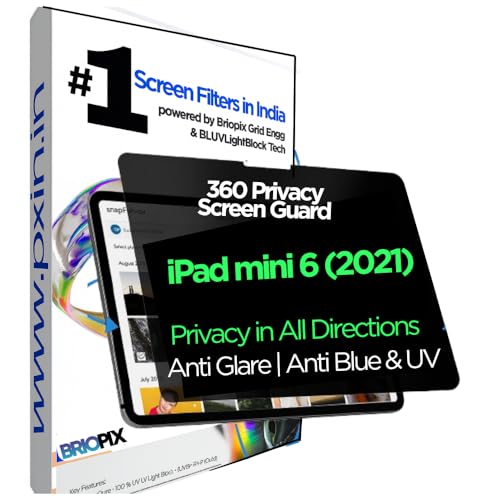 Image of Pxin BRIOPIX 360 Privacy Screen Guard Compatible with iPad mini 6 (2021) | Anti Glare, Anti Blue Light, Anti UV | Anti Scratch | No Eye Strain | Landscape, Portrait Use | Privacy Filter