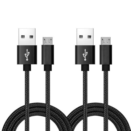 Cable micro USB [2 unidades] 0,6m Android cargador de nailon trenzado, cargador micro USB de alta velocidad USB 2.0 A a Micro B cable de carga universal para HTC S6 Kindle Android y más (Negro, 0,6M)