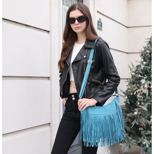 Image of Fringe Hobo Bags for Women Vintage Suede Crossbody Bag Hippie Western Cowgirl Purses Tassel Shoulder Bag