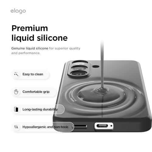 Image of elago Premium Magnetic Silicone Case for Galaxy S26 Plus Black | Compatible with MagSafe Accessories, Protective Cover, Shockproof, Slim, Anti-Scratch Soft Microfiber Lining (Black)