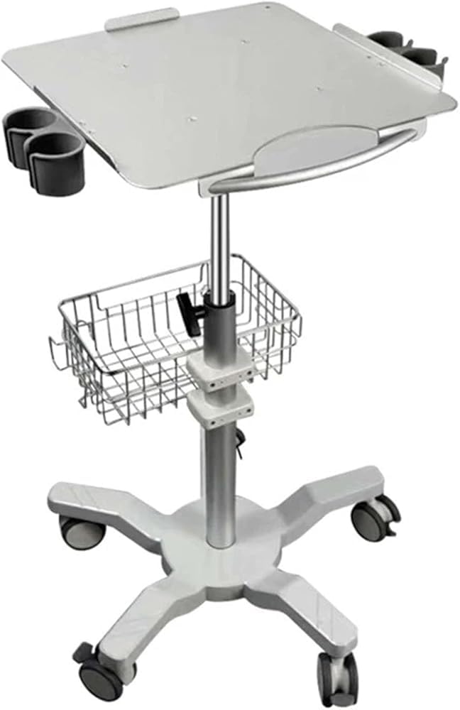 Medizinischer Trolley mit 5 Bremsrädern, verstellbarer Rollwagen, große Tischplatte aus Aluminiumlegierung, hohe Kapazität für Krankenhaus und Klinik