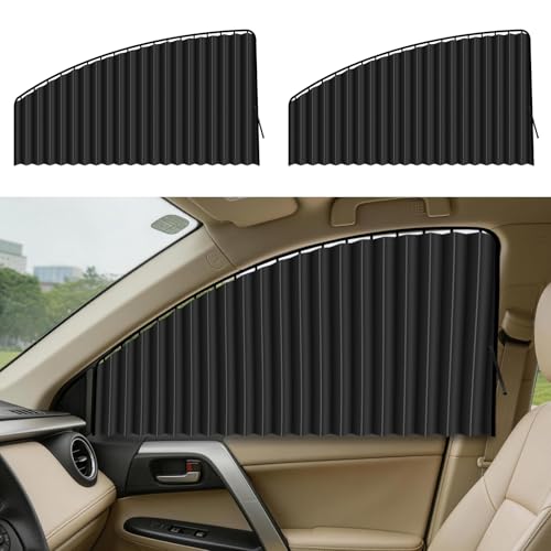 Image of ZATOOTO Car Side Window Sun Shades - Front Privacy Magneic Black 2 Pcs Automotive Covers - Sunshades Curtain Prevent Glare and UV Rays for Baby