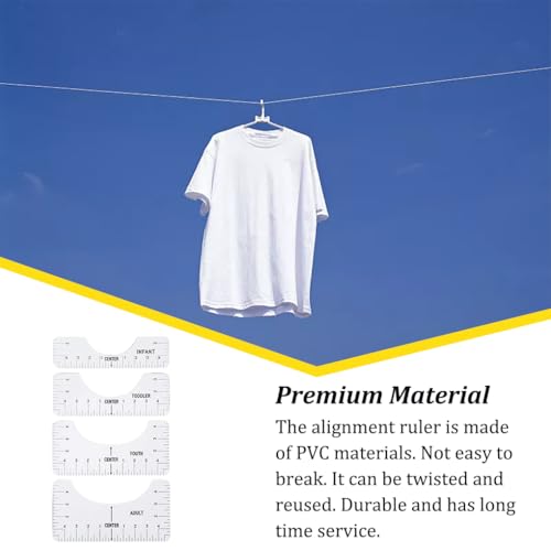 Juego de 2 reglas de alineación de camisetas de 4 unidades, tabla guía, dibujo, manualidades, medición, para jóvenes, accesorios de costura, color blanco