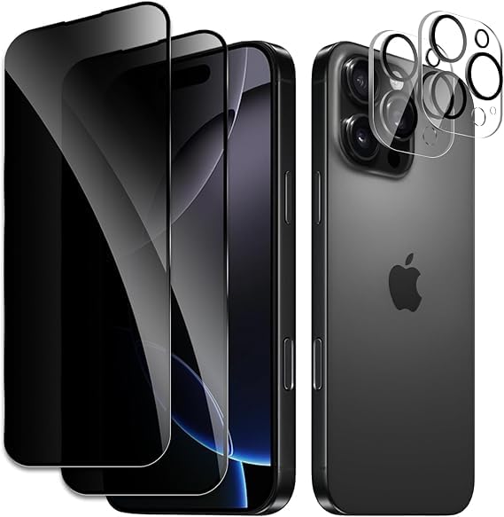 Image of [ 2+2 Pack Privacy Screen Protecor for iPhone 16 Pro Max Anti-Spy Shatterproof Tempered Glass with Camera Lens Tempered Glass 9H Hardness Bubble Free Anti-Glare Case Friendly