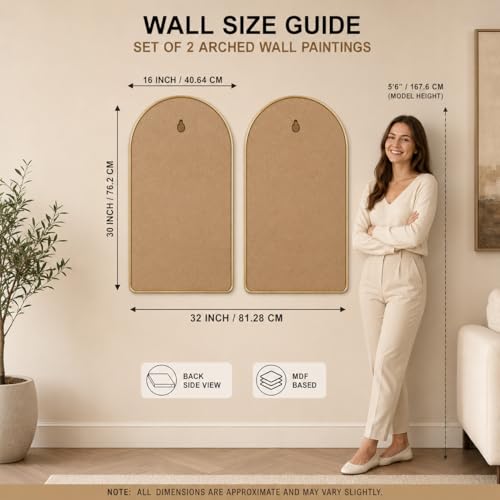 Image of Livin'luxe Set of 2 Mountain Wall Painting for Living Room, Textured Landscape Modern Artwork, PVC Golden Frame, Arch Shape Wall Decor for Bedroom, Hall, Office & Gift (30 x 32 Inch) RPNL-02-117