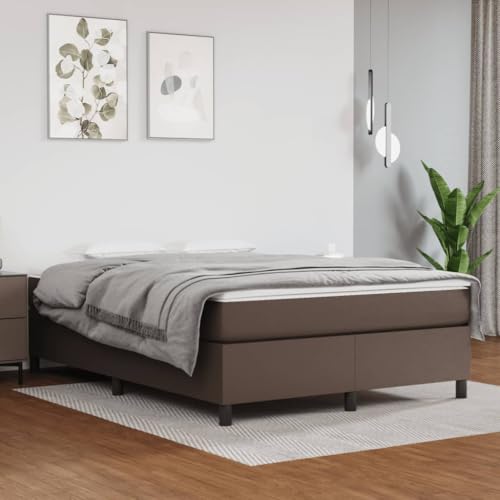 Eleganz Bettgestell 140x200 cm Braun Kunstleder - Modernes Bettgestell für Schlafzimmer, Lederbett mit stabilen Füßen und Leichter Montage - Ideal für kleine Räume