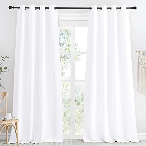 NICETOWN Room Darkening Window Treatment Curtain, Pure White, Single Panel, 55 by 96, Energy Smart Thermal Insulated Block Out Sunlight Shade & Blind