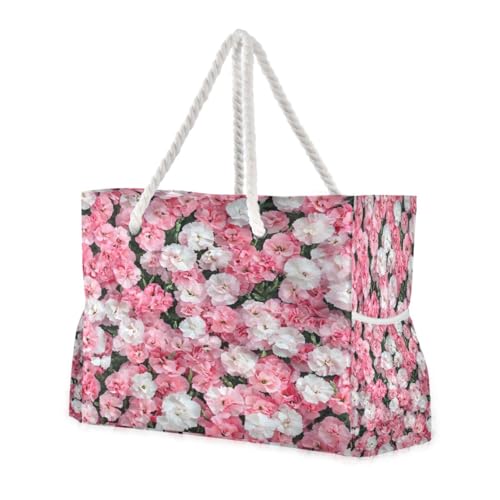 Carnations in Full Bloom Beach Bag & Travel Tote Bag Large Sandproof with Zipper Closure, Wet Pouch for Swim Gym Travel, Lightweight Foldable Outdoor Bag