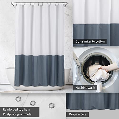 Image of ALYVIA SPRING Waterproof Fabric Shower Curtain Liner - Soft & Light-Weight Cloth Shower Liner, 3 Bottom Magnets, Hotel Quality & Machine Washable - Standard Size 72x72, White and Stone Blue