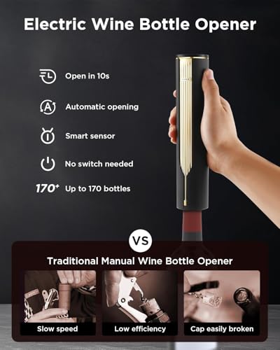 Image of Newise Rechargeable Electric Wine Bottle Opener with Charging Base & Foil Cutter, Luxury Wine Lovers Gifts for Women Men - Gold & Black
