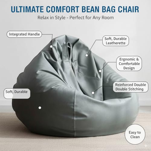 Image of 4XL Faux Leather Tear Drop Bean Bag Cover with Handle (Without Beans) Large Bean Bag Sofa Chair Cover for Adults & Kids Comfortable & Durable Seating for Living Room & Bedroom