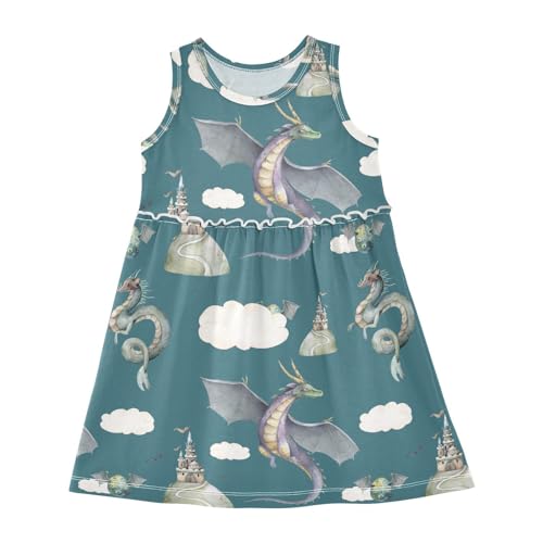 ZZKKO Cute Snake Botanical Girls Dresses Casual Toddler Summer Dresses Outfits for Little Kids 2T-8Y