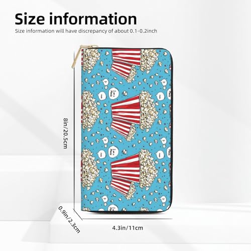 Cartoon Popcorn Print Wallet Women Men, Long PU Leather Wallets for Women, Cute Womens Travel Wallet Purse Pouch with Zipper Pocket3