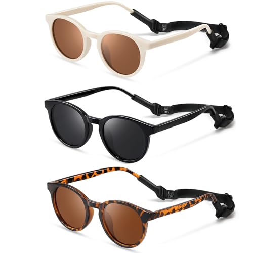 Image of Cute Kids Polarized Sunglasses,Baby Sun Glasses with Strap for Toddler Girls Boys Flexible Round UV Protection
