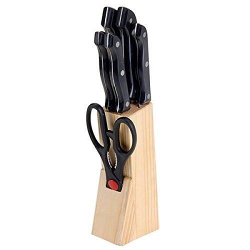 Set di coltelli professionali da cucina in acciaio inossidabile pezzi 6 con ceppo in legno e forbice doppia funzione