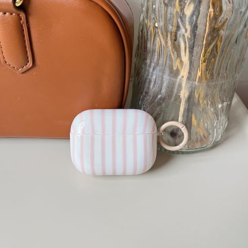 Image of MINSCOSE for AirPods Pro 2nd /1st Generation Case,Cute Striped Aesthetic Pattern Design with Trendy Keychain Ring,Soft TPU Protective Shockproof Cover with Cleaner Kit for Girls Women-Khaki