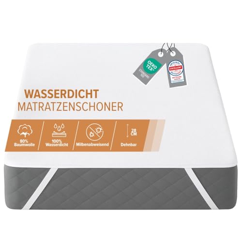Dreamway Matratzenschutz 160x200 Wasserdicht Öko-TEX Zertifiziert - Matratzenschutz 160x200 Baumwolle Atmungsaktiv mit 4 Eckgummis Waschbar bei 60C