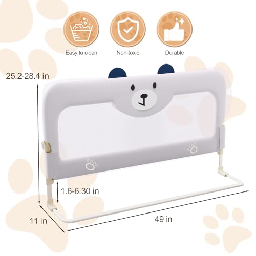 Image of omzer Bed Guard Rail for Toddlers - 47'' Swing Down & Height Adjustable Bed Rail for Toddlers Baby Bed Rail Guard for Twin, Queen, King, Full Size Bed (Grey)