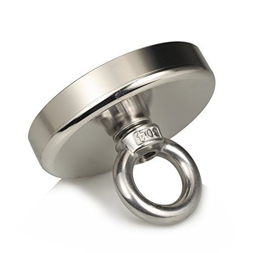 500 lb Magnets for Fishing - AOMAG Super Strong Neodymium Magnets N52 Big Round Dia 3.54 inch Countersunk Hole and Eyebolt for Underwater Retrieving or Treasure Hunting