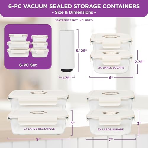 Image of HOLDN' STORAGE Vacuum Food Storage Containers, Set of 6 Glass Containers Mix & Electronic Pump - Keep Food Fresh Longer, BPA-Free Glass, Leak-Proof, Ideal for Meal Prep, Marinating